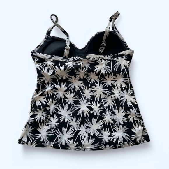 Plus Size Women's Black and White Palm Print Tankini Top - Picture 2 of 3